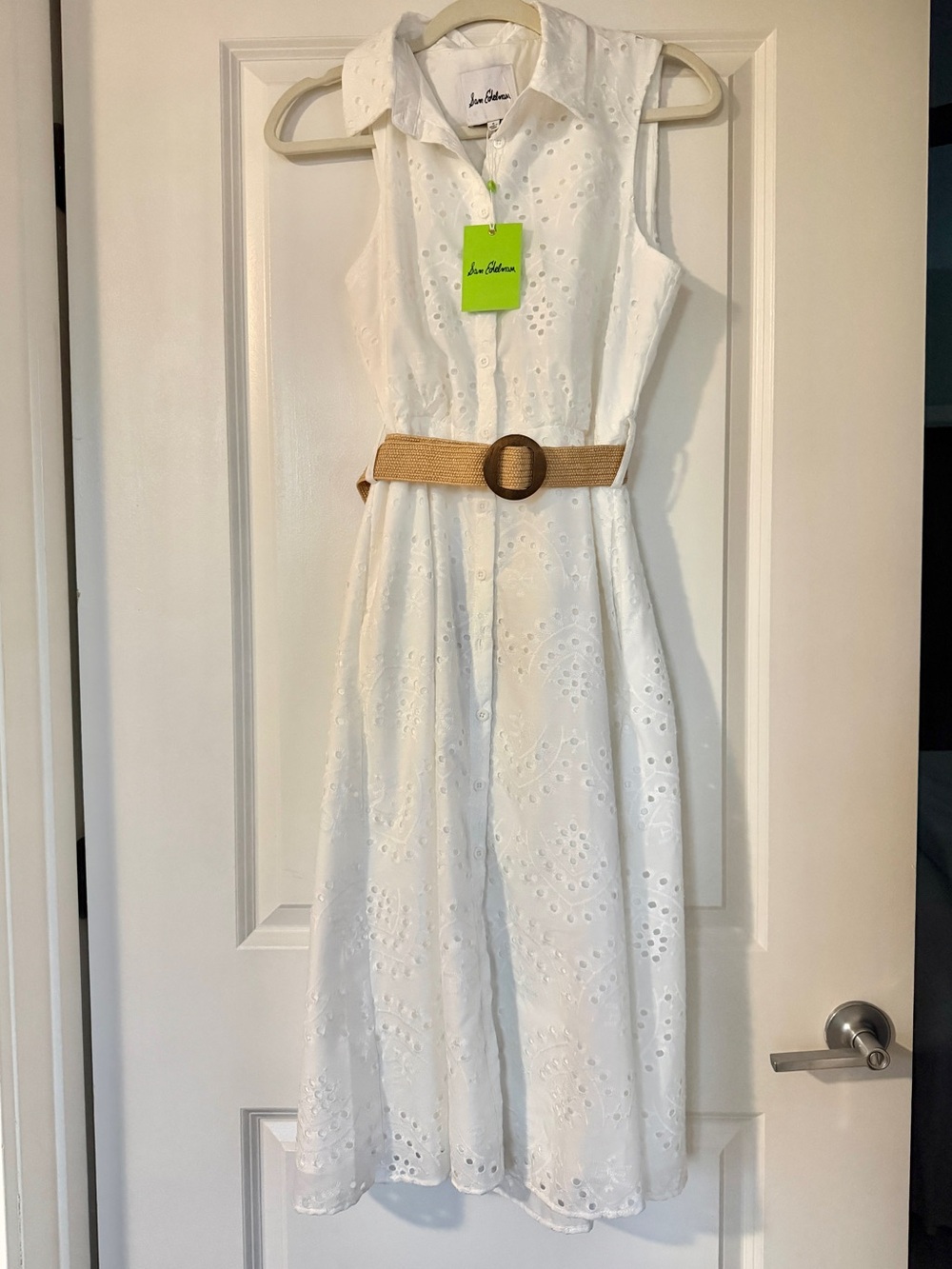 Sam Edelman White Eyelet Belted ShirtDress NWT Size 8
